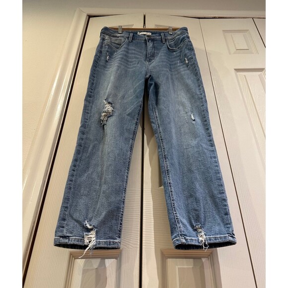 Whetherly Everette High Rise Cropped Vintage Wash Distressed Mom Jeans 32 14 - Picture 8 of 12